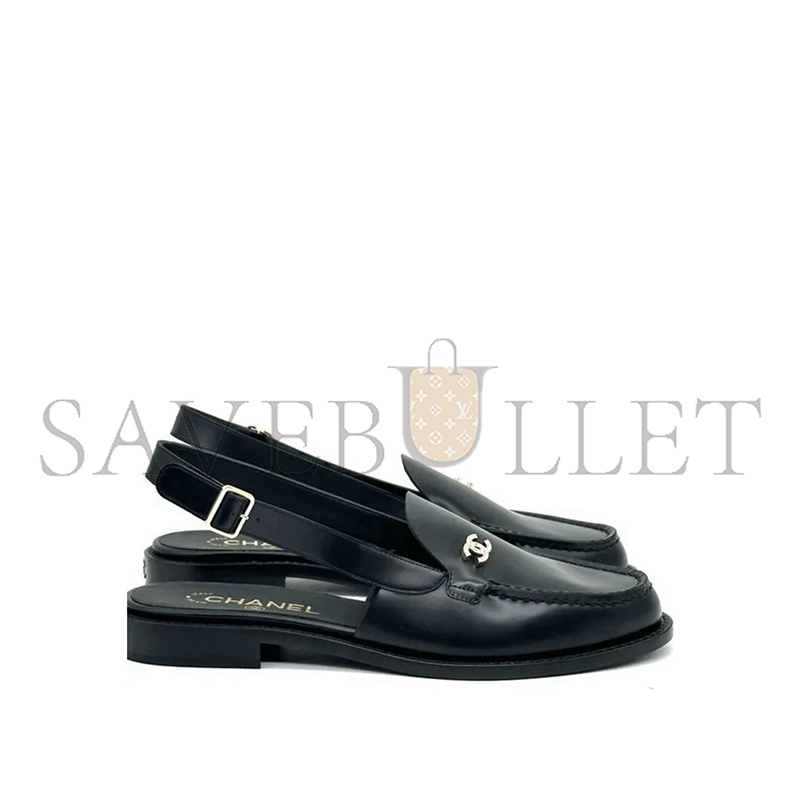 CHANEL 25P CRYSTAL CC LOGO LEATHER SLINGBACK FLAT LOAFERS SANDALS